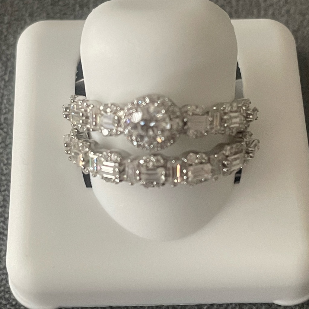 Silver-Tone Diamond Cluster Stackable Ring Set